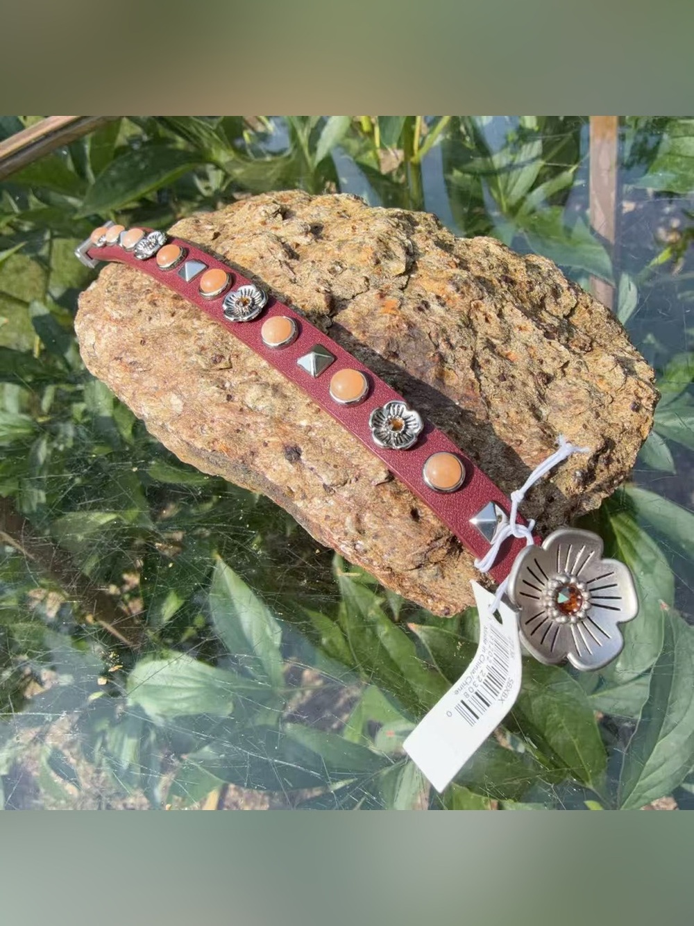 NWT Coach Willow Floral Studded Leather Bracelet Bordeaux Tea Rose Charm 22136